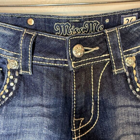 Miss Me Women's Straight Embellished Low Rise Y2K Blue Denim Jeans Size 26 - Picture 2 of 12